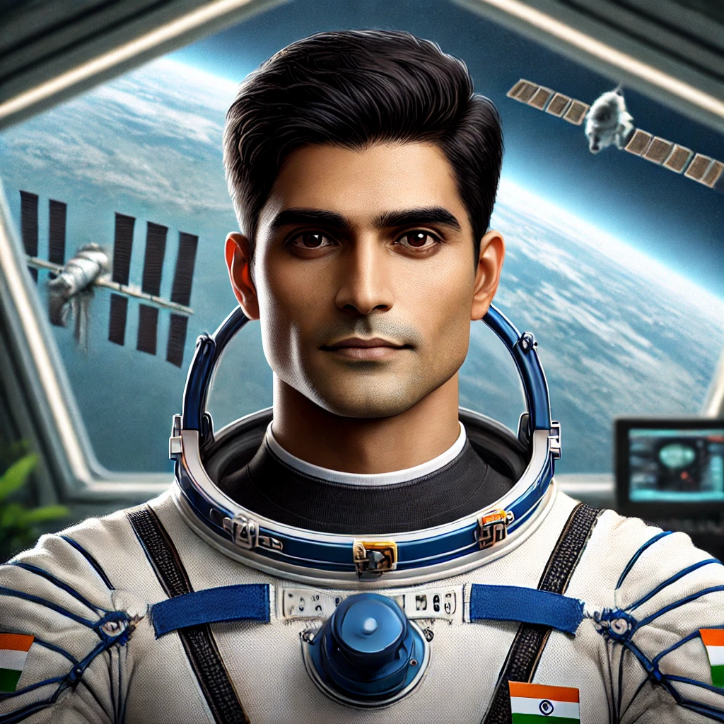 DALL·E 2025 02 02 12.24.22 A portrait of an Indian astronaut in a modern space suit with a calm and determined expression. The astronaut should have short black hair and a stro